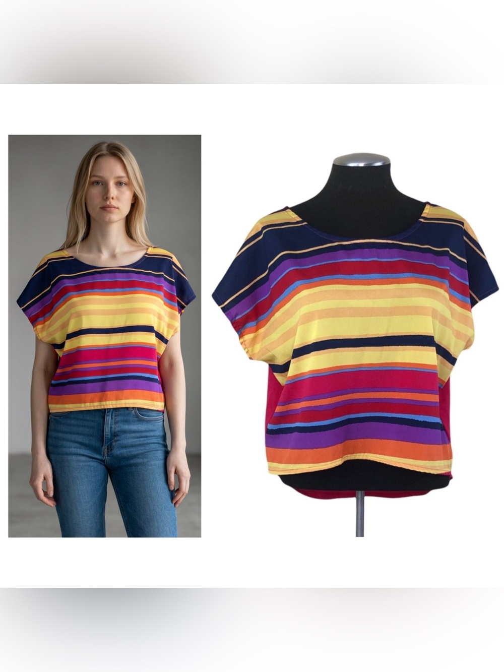 Weavers - Multicolor Striped Cross-back Cropped Top - Medium